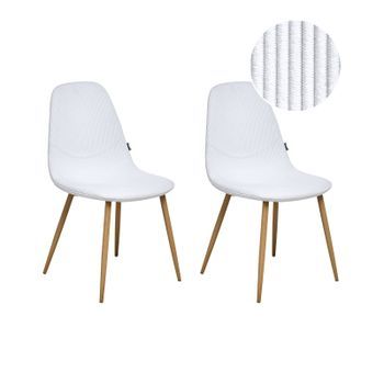 Conjunto De 2 Sillas De Comedor Asiento Tapizado De Pana Con Patas De Hierro Blanco Hilden
