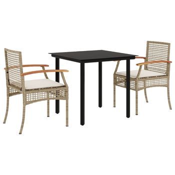Set Comedor De Jardín 3 Pzas Con Cojines Ratán Sintético Beige Cfw201233