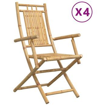Sillas De Jardín Plegables 4 Uds | Silla De Exterior | Sillón Bambú 53x66x99 Cm