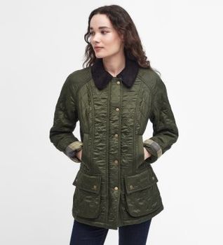 Barbour para mujer. LQU0471 Chaqueta Beadnell Polarquilt verde oliva (XL), Casual, Poliamida