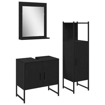 Juego De Muebles De Baño 3 Uds. Negro 33 X 33 X 102,5 Cm Vidaxl
