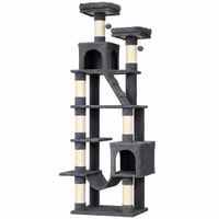 pawhut arbol rascador para gatos 204 cm multinivel con 2 cuevas hamaca 2 camas postes de sisal escalera y 2 bolas gris oscuro   aosom espana