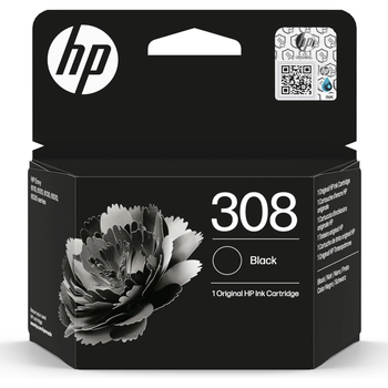 HP 308 7FP21UE, Cartucho de Tinta Original Negro de (160 Páginas), Compatible con Impresoras de Inyección de Tinta HP DeskJet 2910, 2920, 4320 InkJet Envy 6110e, 6120e, 6122e, 6130e, 6132e, 6520e,
