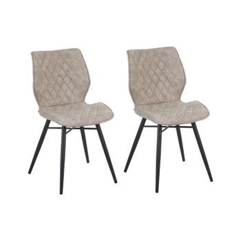 Juego De 2 Sillas De Comedor Tapicería De Tela Beige Patas Negras Estilo Retro Rústico Lisle