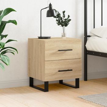 Mesita De Noche - Mueble De Dormitorio - Madera Y Hierro - Roble Sonoma (40x35x47.5cm)