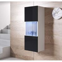 vitrina colgante  armario  mueble de salon  vitrina de pared  led  1 puerta  40x126x29cm  modelo luke v3  blanco y negro brillo