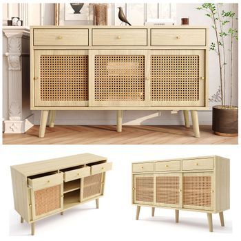 Aparador - Mueble De Almacenamiento - Mdf Y Ratán - Roble (120x40x78cm)