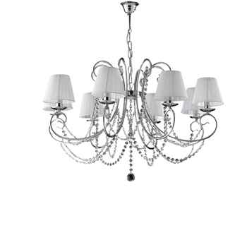 Lámpara De Araña Magda De Hierro Cromado De 8 Luces Con Pantallas 118 Ø78 Bl146-8-cr-par
