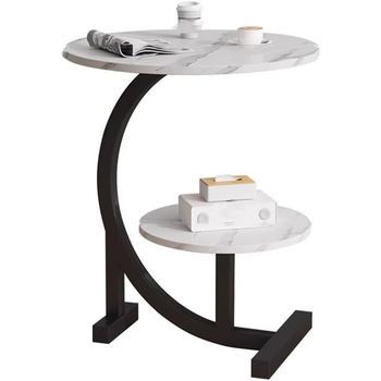 Mesa Auxiliar De Sofá De Dos Niveles, Mesa De Centro Pequeña Moderna Con Tablero De Imitación Mármol Y Patas En Forma De C, Mesa Auxiliar Redonda Con