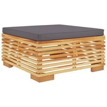 Taburete De Jardín | Otomana De Jardín | Reposapiés De Jardín Con Cojín Gris Oscuro Madera Maciza Teca