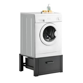 Pedestal Para Lavadora Con Cajón De Almacenamiento - Soporte Mueble - 63 X 54 X 31 Cm - Hasta 150 Kg - Báse Estándar Para Lavadora Plataforma - Acero Aluminio - Negro [en.casa]®