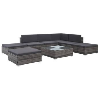 Set De Sofás De Jardín 8 Piezas Y Cojines Ratán Sintético Gris Vidaxl