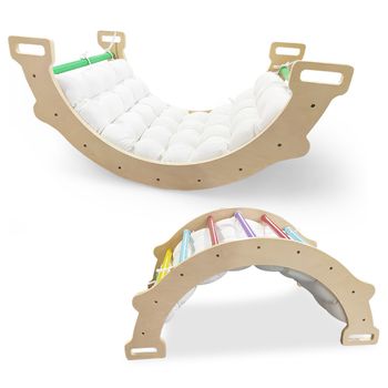 Costway Triángulo de Escalada 2 en 1 con Cojín Suave Balancín de Arco de Doble Cara Juguete de Escalada de Madera para Niños de 1 + Años