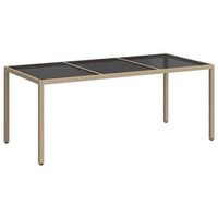 mesa jardin  mesa de exterior vidrio templado ratan sintetico beige 190x90x75 cm