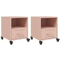 juego de 2 mesitas de noche con ruedas con cajon y compartimento abierto 36 x 39 x 435 cm acero rosa dec035627