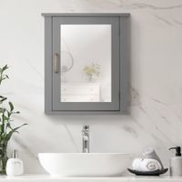 armario de pared para bano de mdf gris con puerta de espejo