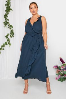 Yours London Vestido Dama De Honor Cruzado Azul Marino , Mujer Curvy Y Tallas Grandes, Yours London