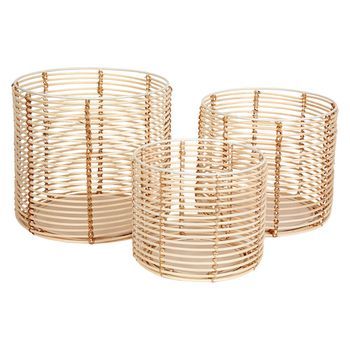 Set 3 Maceteros Metal/rattan