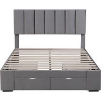 cama de adulto acolchada en terciopelo 140x200cm con 4 cajones  cabecero regulable  somier gris