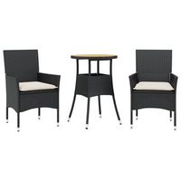 set de comedor jardin 3 uds  mueble jardin mesa y sillas con cojines ratan pe acacia negro