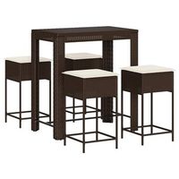 juego de bar de jardin de 5 piezas  mueble de jardin con cojines ratan pe marron