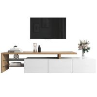 mueble tv moderno blanco y madera 1975 cm tres armarios y luces led