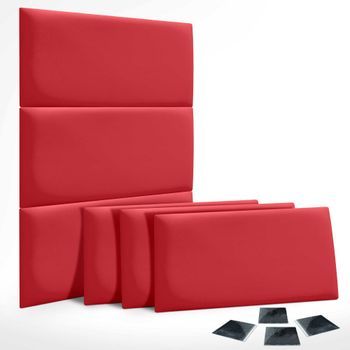 Dhome Juego De 6 Paneles Tapizados De Polipiel Ecológica Pack Autoadhesivos Para Pared Acústicos Absorbentes Protección (rojo, 50x40cm, X6)