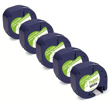 Pack de 5 Cintas 91200 Compatibles Dymo LetraTag S0721510 Texto negro sobre fondo blanco - Ancho 12mm x 4 metros