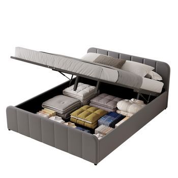 Cama Con Canapé Abatible 140 X 190 Cm En Terciopelo Gris Tampa