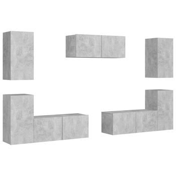 Set Muebles De Salón Tv | Muebles De Salón 7 Pzas Madera Ingeniería Gris Hormigón Cfw28726