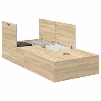 Cama Individual | Cama Para Adulto | Cama Con Almacenamiento Roble Sonoma 90 X 190 Cm