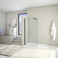 aica walkin mampara panel de ducha de una hoja vidrio antical de 8mm con una barra ajustable 73-120cm perfil negro mate tamano 78-80x200cm