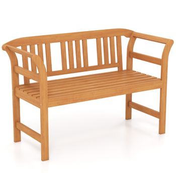 Costway Banco Exterior Madera Acacia 2 Plazas con Respaldo y Reposabrazos Rayados Capacidad 360kg para Porche Patio Césped Piscina