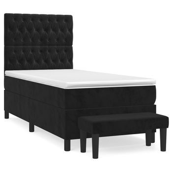 Cama Tapizada 193x90x128 Cm Contrachapado, Madera Procesada - Negro