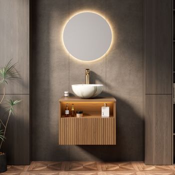 Mueble De Baño Con Lavabo - Suspendido - Madera Contrachapada - Roble Marrón (60x46x60.8cm)
