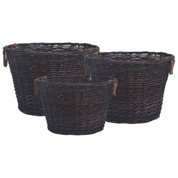 Set De Cestas Apilables Para Leña 3 Uds Sauce Marrón Oscuro Vidaxl
