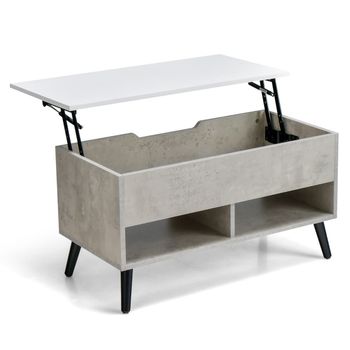 Costway Mesa de Centro con Superficie Elevable Compartimento Oculto y 2 Estantes para Sala de Estar Oficina y Sala de Reuniones Gris