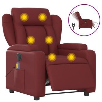 Sillón De Masaje Reclinable De Cuero Artificial Rojo Tinto