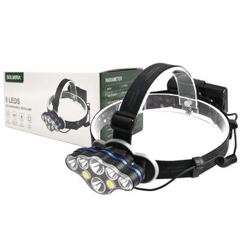 Linterna Frontal Recargable, 8 LEDS, 8 Modos, Impermeable IPX4, Carga Rápida