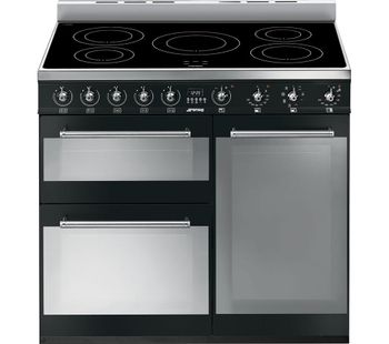 SMEG Symphony 90 cm Electric Induction Range Cooker - Black & Stainless Steel, Stainless Steel
