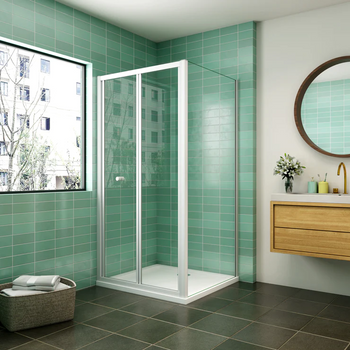 Aica Mampara De Ducha Frontal Plegable Y Panel Lateral Perfil Blanco/gris Mate Vidrio Templado 5mm (761-801)x(880-900)x1850mm