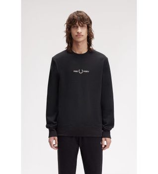 Fred Perry para hombre. M4727 Sudadera bordada negro (S), Casual, Algodón