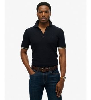 Superdry para hombre. M1110441A Polo Texture marino (L), Casual, Algodón, Manga corta