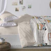 juego funda nordica 50 algodon vintage furgonetas cama de 135 cm color azul burrito blanco