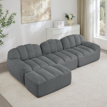 Sofá Modular De 3 Plazas - Mueble Para Salón - Tejido Granulado - Gris (288x165x79cm)