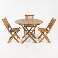 conjunto para exterior de teca mesa redonda 100 cm y 4 sillas plegables madera teca grado a tratamiento al agua aplicado juego de comedor de teka set sillas y mesa de teka set terraza