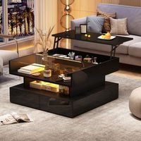 mesa de centro elevable hidraulica negra de 80 x 80 cm con almacenaje oculto