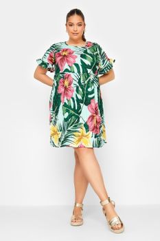 Yours Vestido Mini Verde Tropical, Mujer Curvy Y Tallas Grandes, Yours