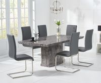 carvelle 200cm dark grey pedestal marble dining table with malaga chairs