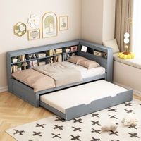 cama canape individual con usb y almacenamiento 90x200 cm madera maciza gris